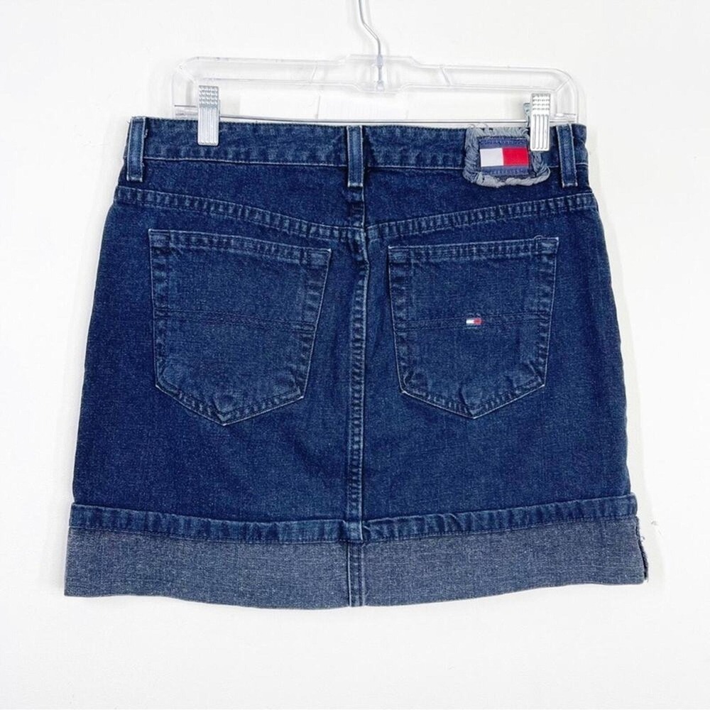 VINTAGE TOMMY HILFIGER Cuffed Mini Skirt in Blue Black Blast 2000's Y2K Sz. 6